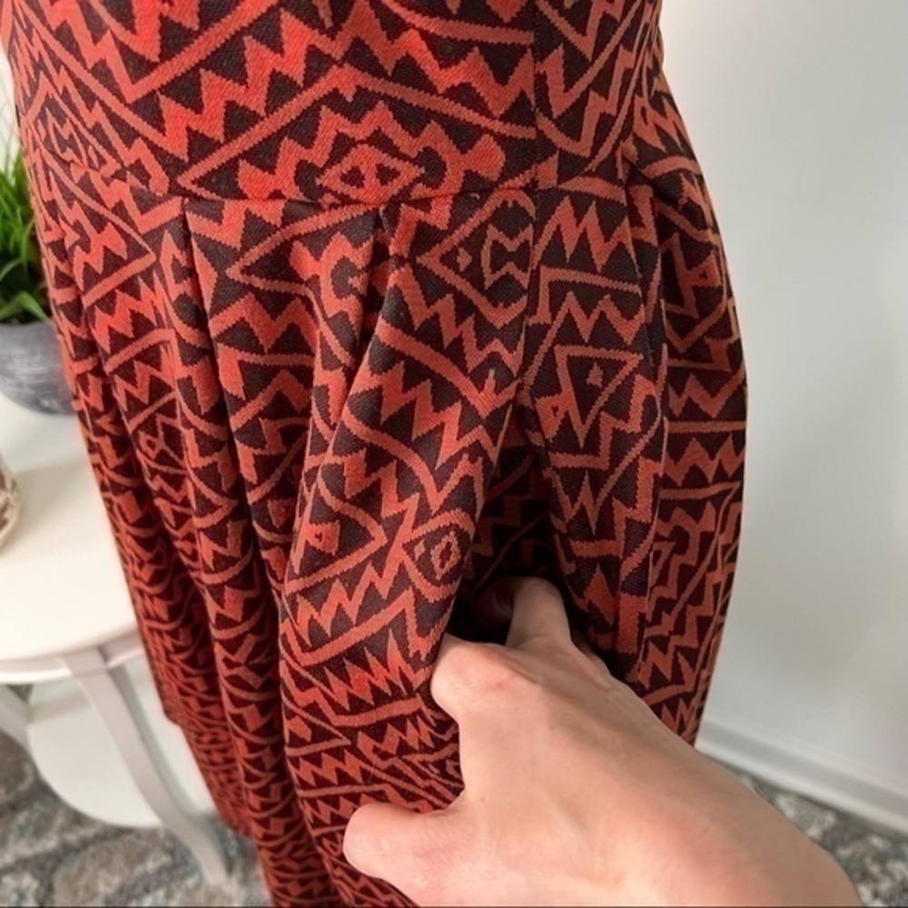 Lularoe Womens A Line Dress Red Black Geometric Stretch Scoop Zip Short Sleeve S - Picture 5 of 11